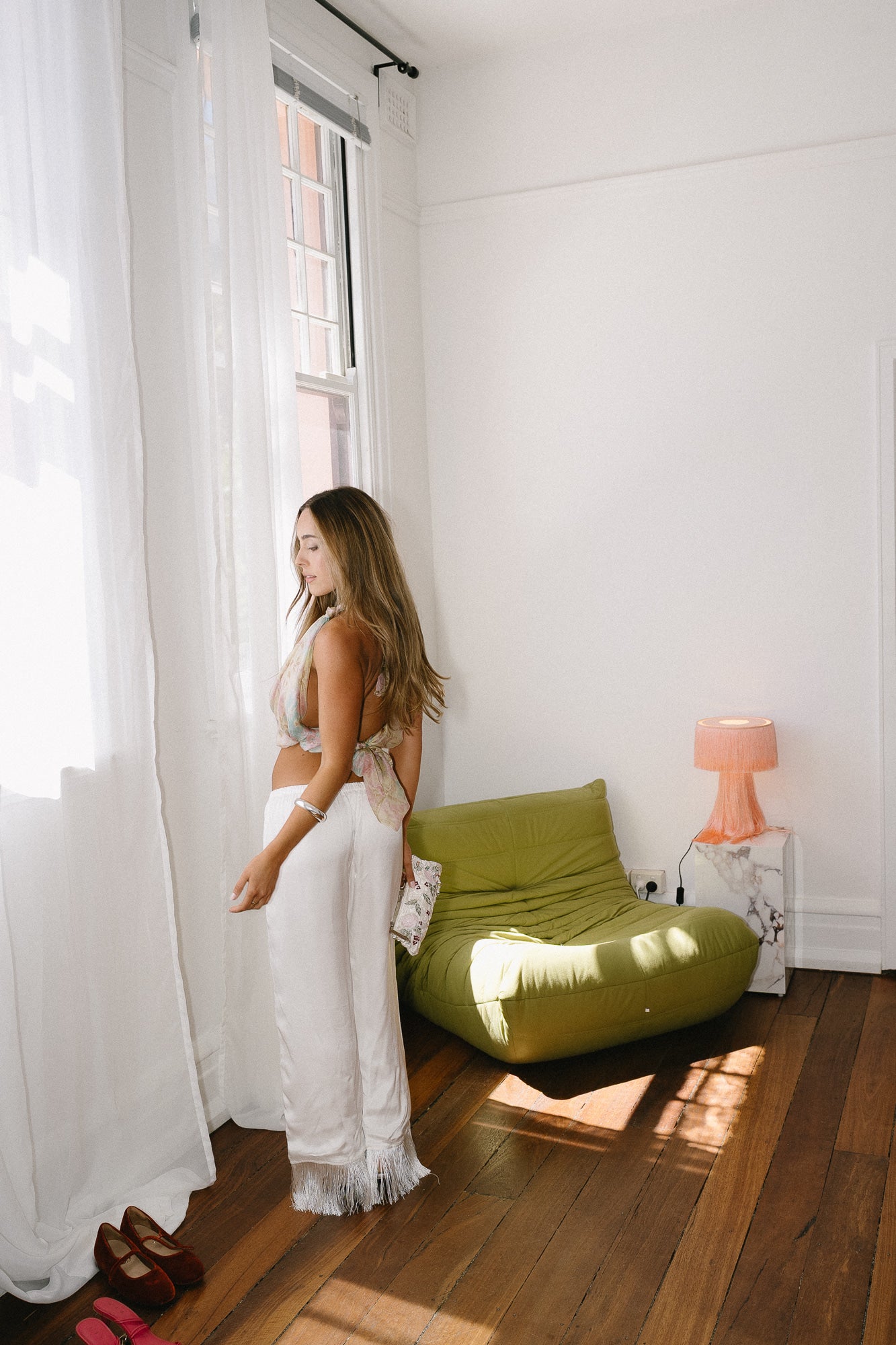 Signature Silk Fringe Pant in Sugar