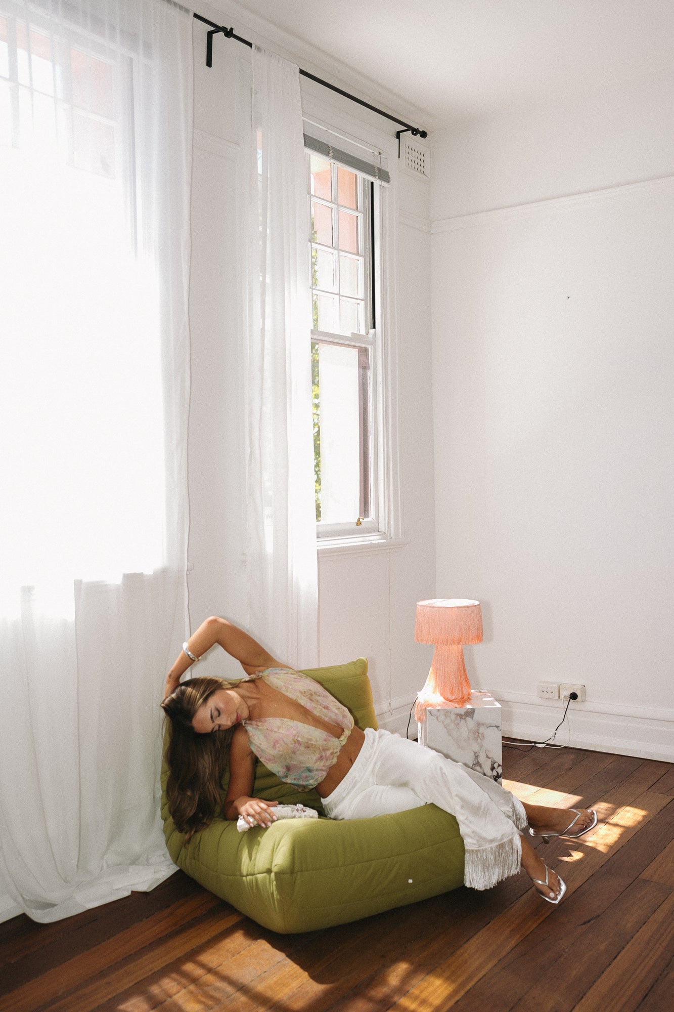 Signature Silk Fringe Pant in Sugar
