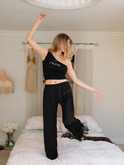Signature Silk Fringe Pants in Nero